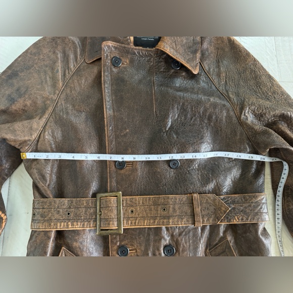 Vintage Men’s The J. Peterman Co. Distressed Brown Leather Trench Coat sz Small - Picture 8 of 15